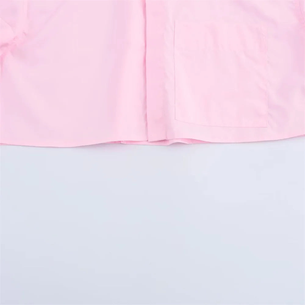 Women's Poplin Short Sleeve Shirt with Elegant Collar Buckle Detail Casual Lightweight Top for Spring and Summer