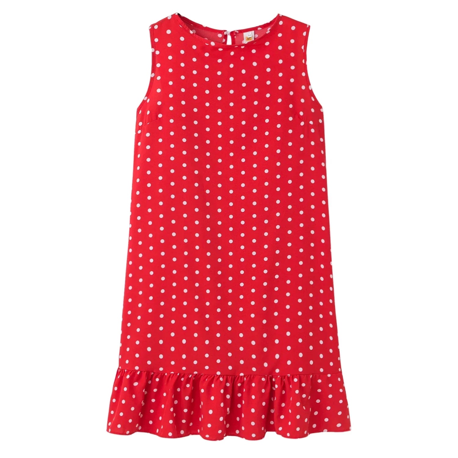 Polka Dot Dress Ruffled Sleeveless Women Round Neck