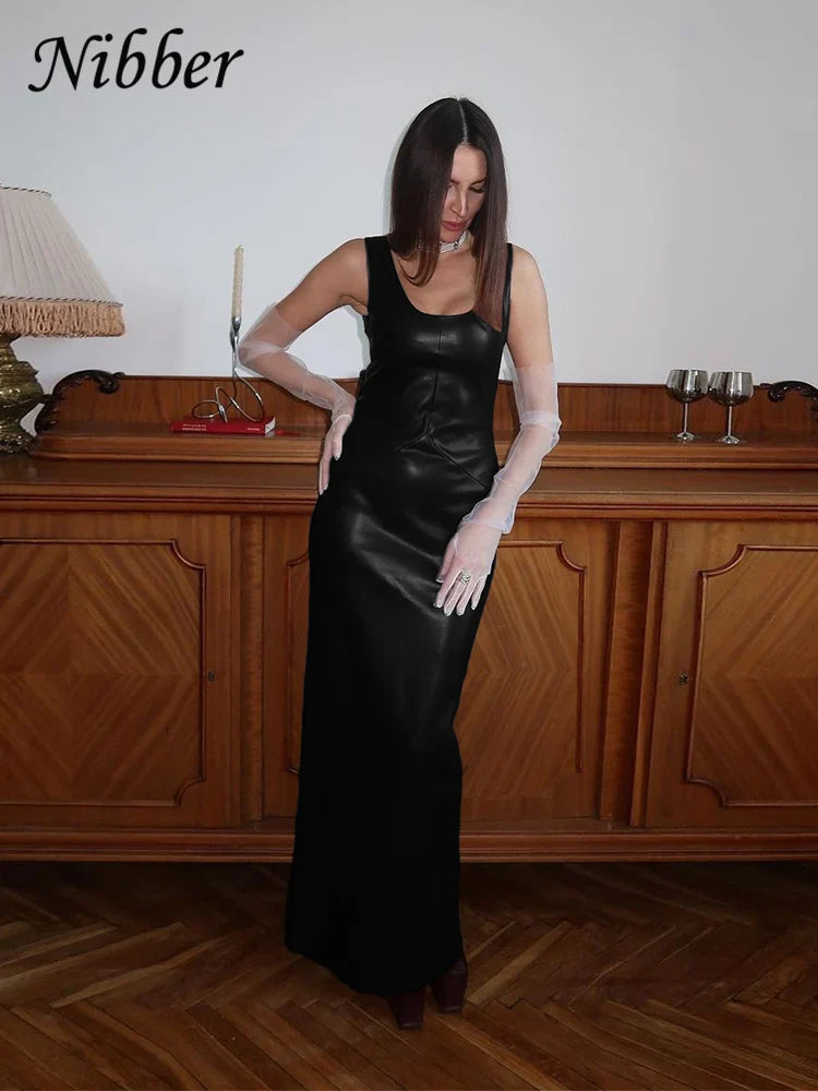 Elegant Sleeveless Leather Bodycon Party Dress For Summer