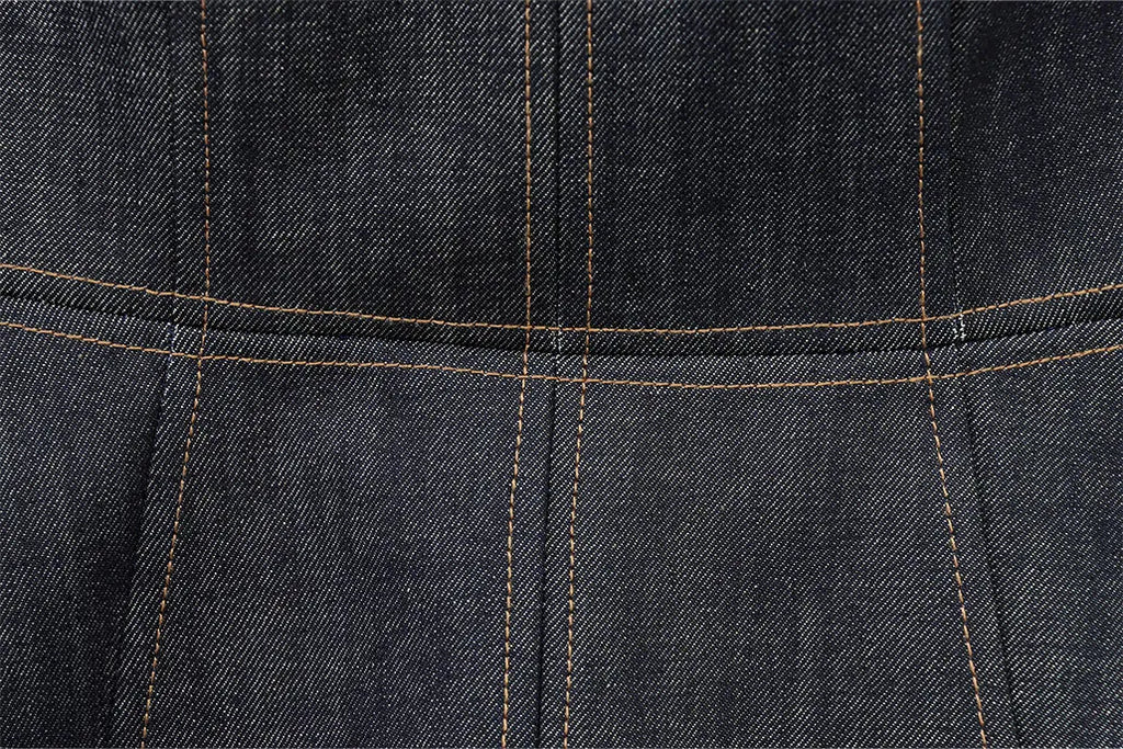 Women's Denim Jacket and Pants Set with Long Sleeve Blazer, Strapless Vest, and Straight Leg Jeans Fashion Outfit