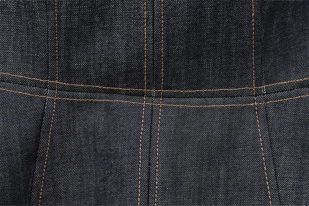 Women's Denim Jacket and Pants Set with Long Sleeve Blazer, Strapless Vest, and Straight Leg Jeans Fashion Outfit