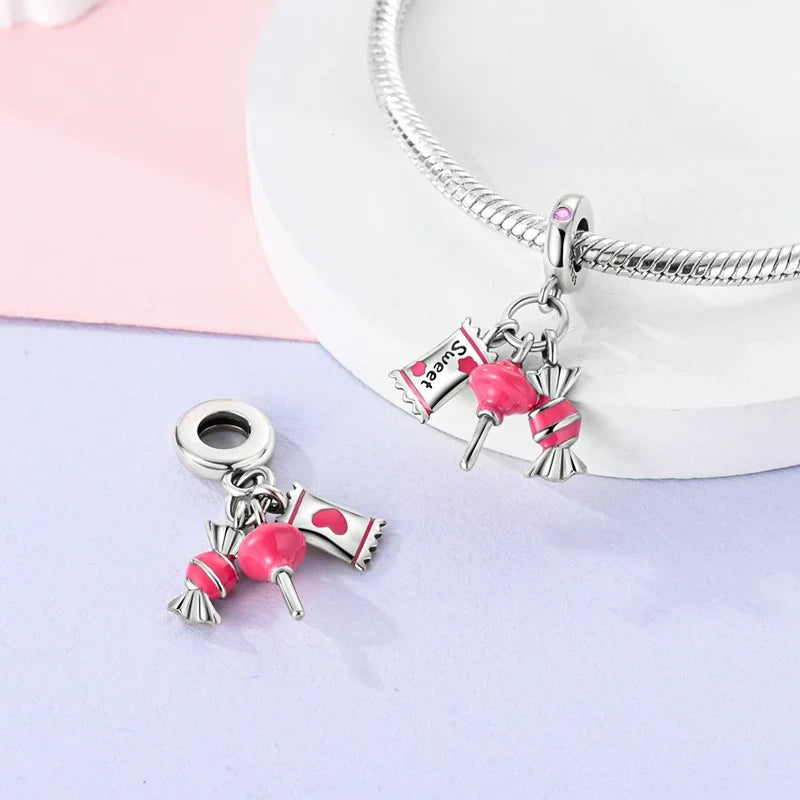 Fit 925 Sterling Silver Bow Perfume Bottle Pink Charms Beads for Women DIY Jewelry Gifts