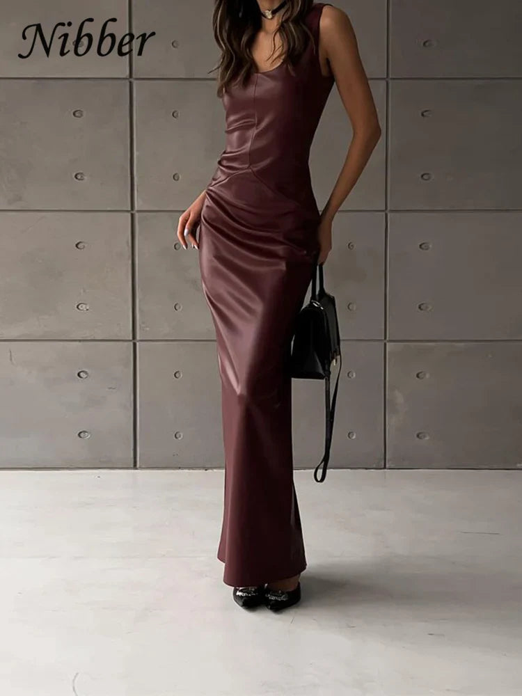 Elegant Sleeveless Leather Bodycon Party Dress For Summer
