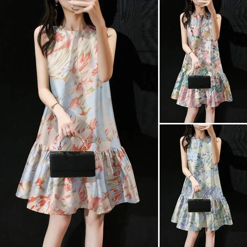 Bohemian Floral Dress Sleeveless Sundress for Summer Women