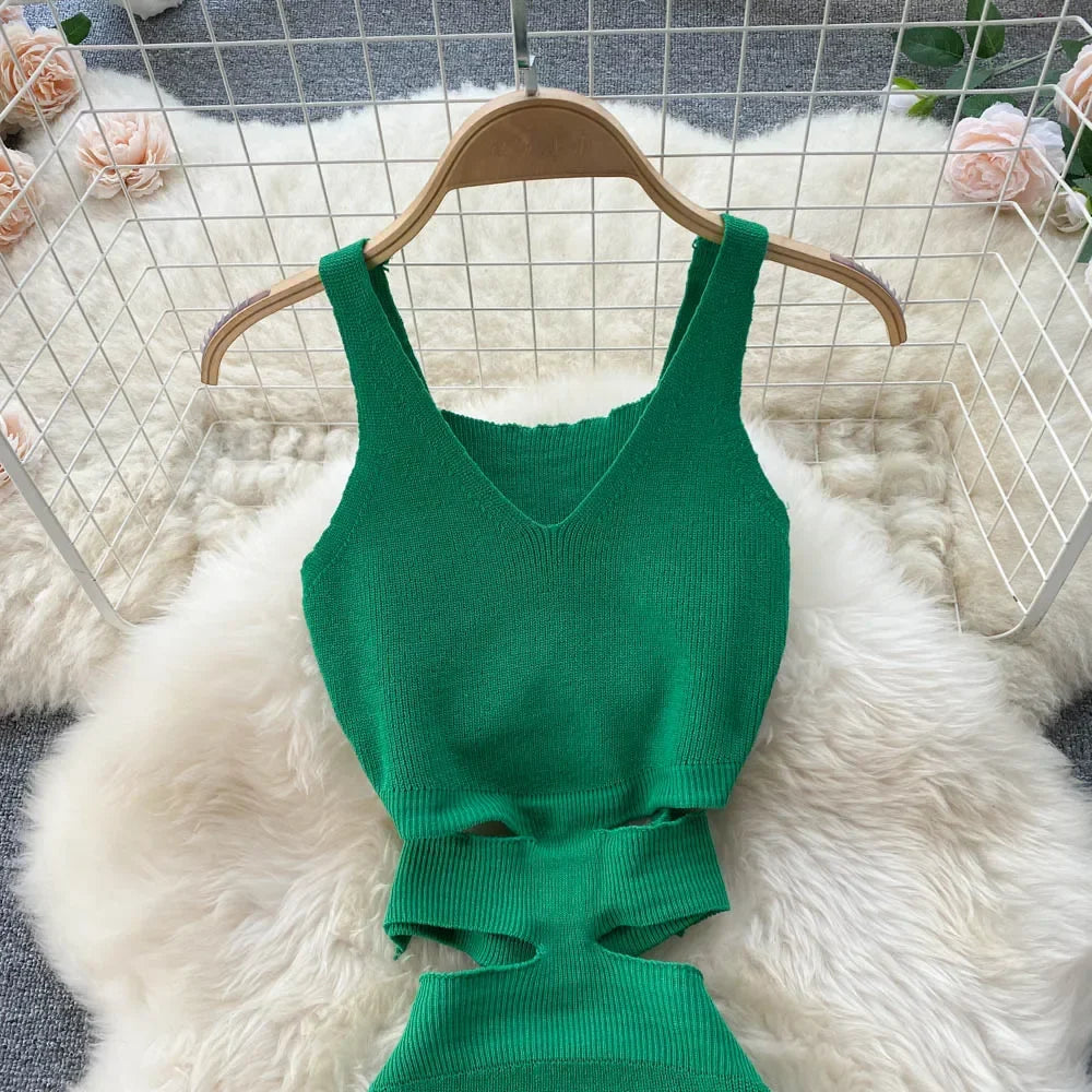 Backless Summer Knit Bodycon Dress For Women Hollow Out