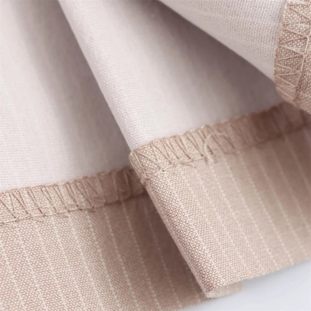 Striped Strapless Mini Dress With Folded Hem And Button