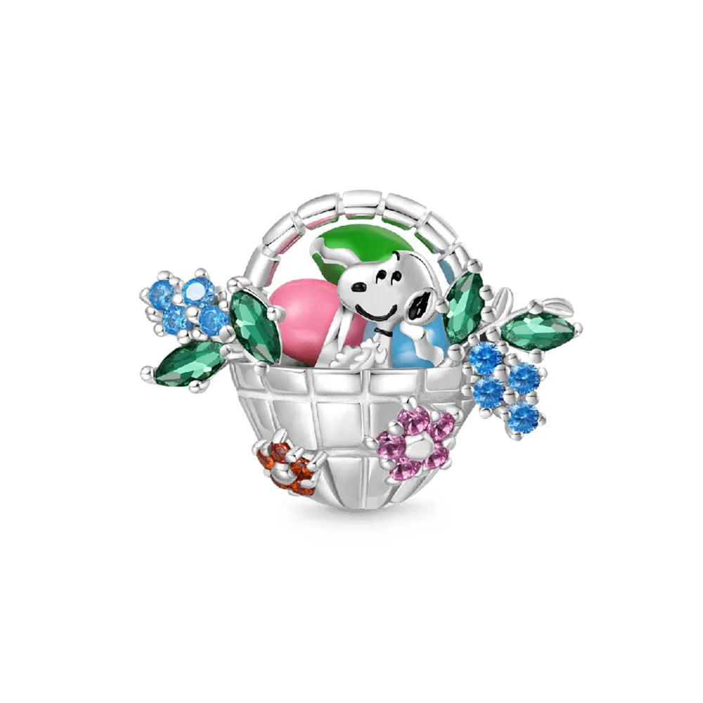 925 Silver Flower Basket Dog Beads for Boys and Girls Pendants Suitable for DIY Exquisite Jewelry