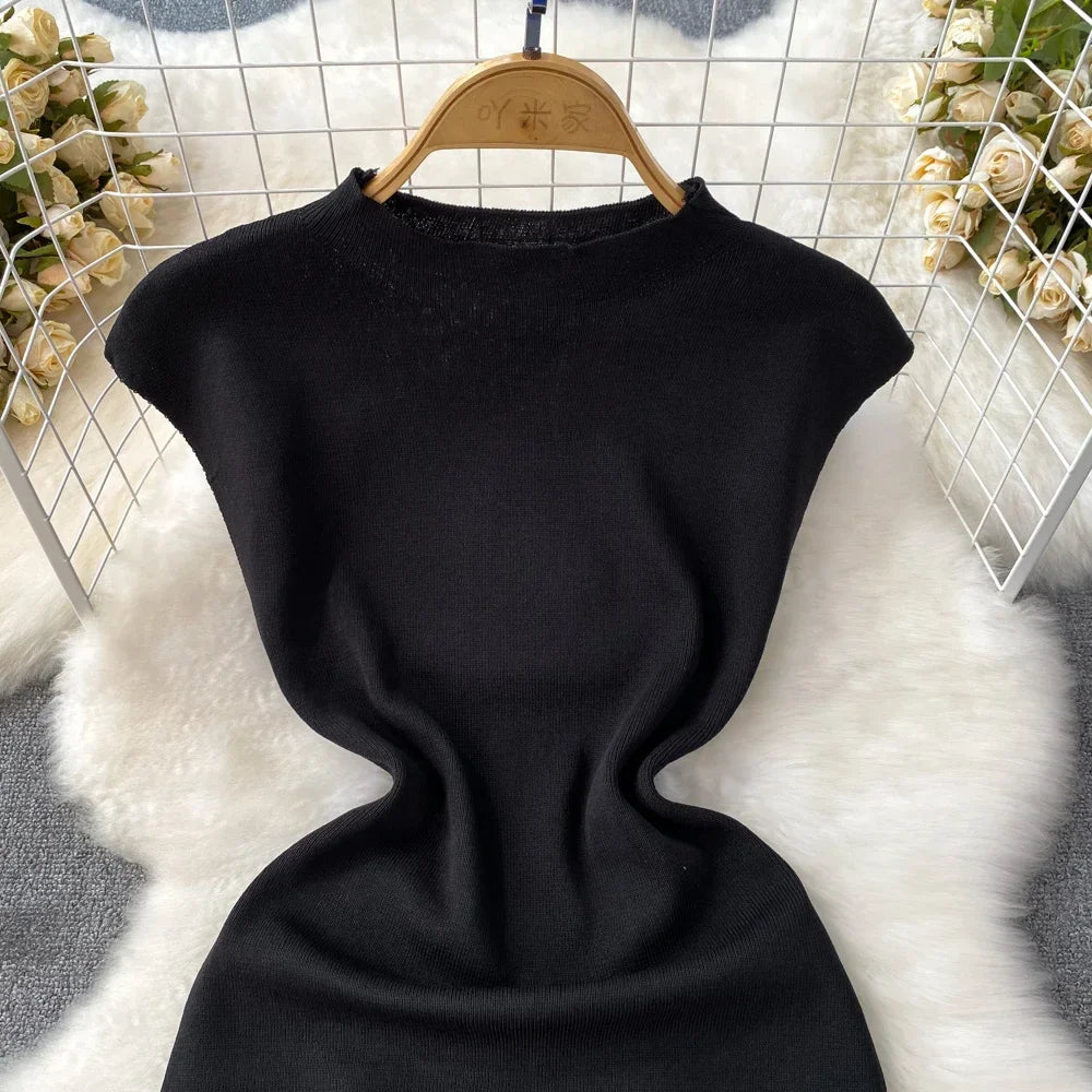 Pink Backless Summer Knit Bodycon Beach Dress for Women