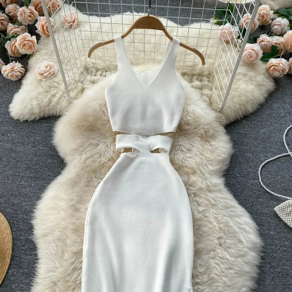 Backless Summer Knit Bodycon Dress For Women Hollow Out