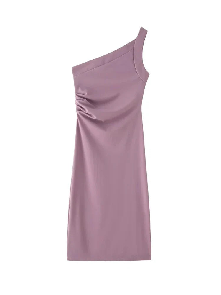 Asymmetric Pleated Off Shoulder Midi Dress For Women