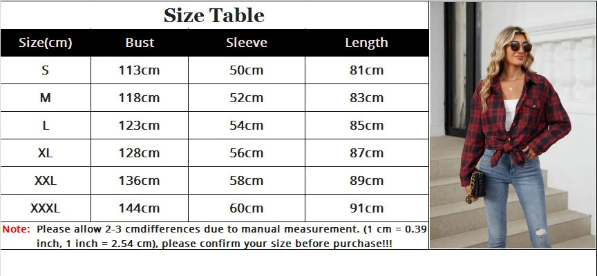 Women's Casual Plaid Button Up Blouse Long Sleeve Turn Down Collar Shacket Plus Size Loose Fit Streetwear Top