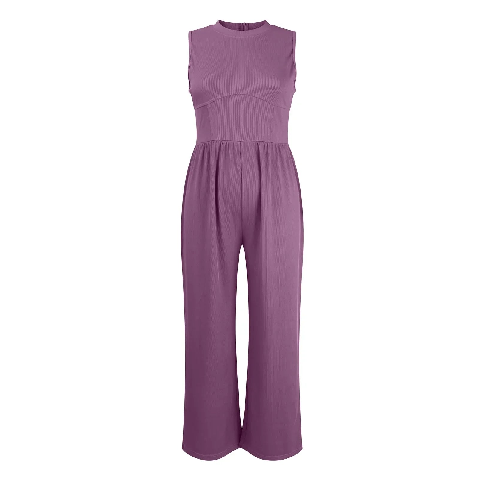 Women Sleeveless High Neck Ribbed Tank Top Jumpsuit Wide Leg Pants Romper with Tummy Control and High Waist Casual Summer Outfit