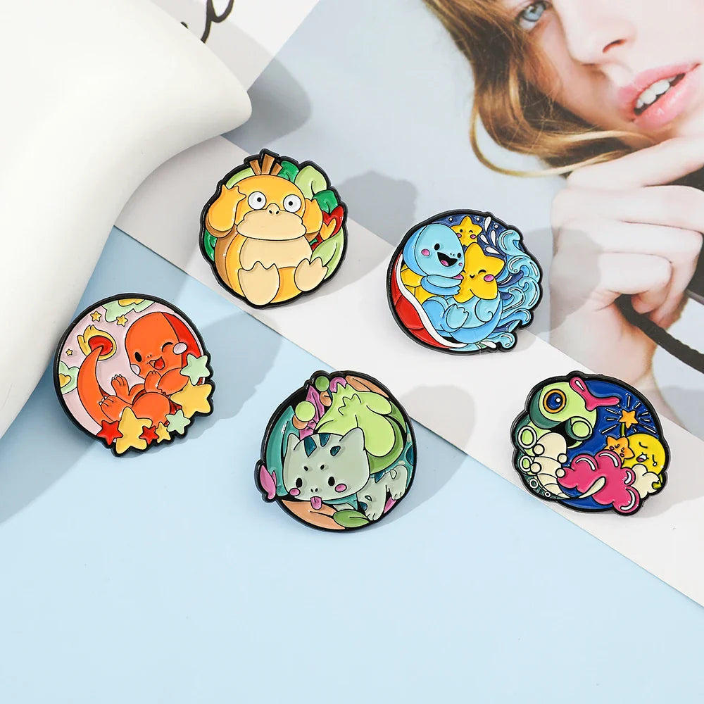 5 Pieces Cartoon Pokémon Charmander Metal Brooch Set Cute Enamel Lapel Pins for Backpack and Clothing Jewelry Accessories