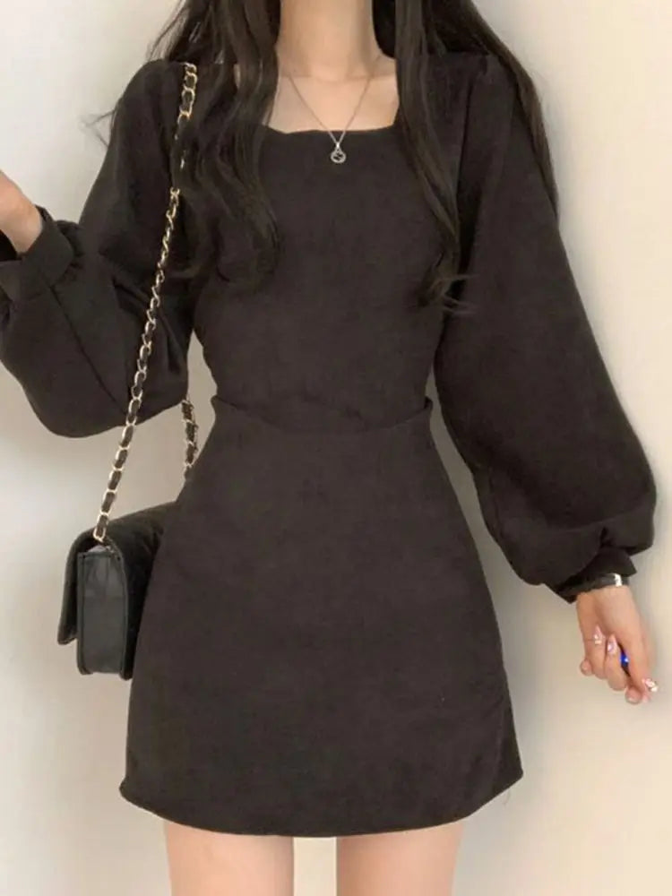 Women Square Collar Mini Dress Summer Sundress Chic