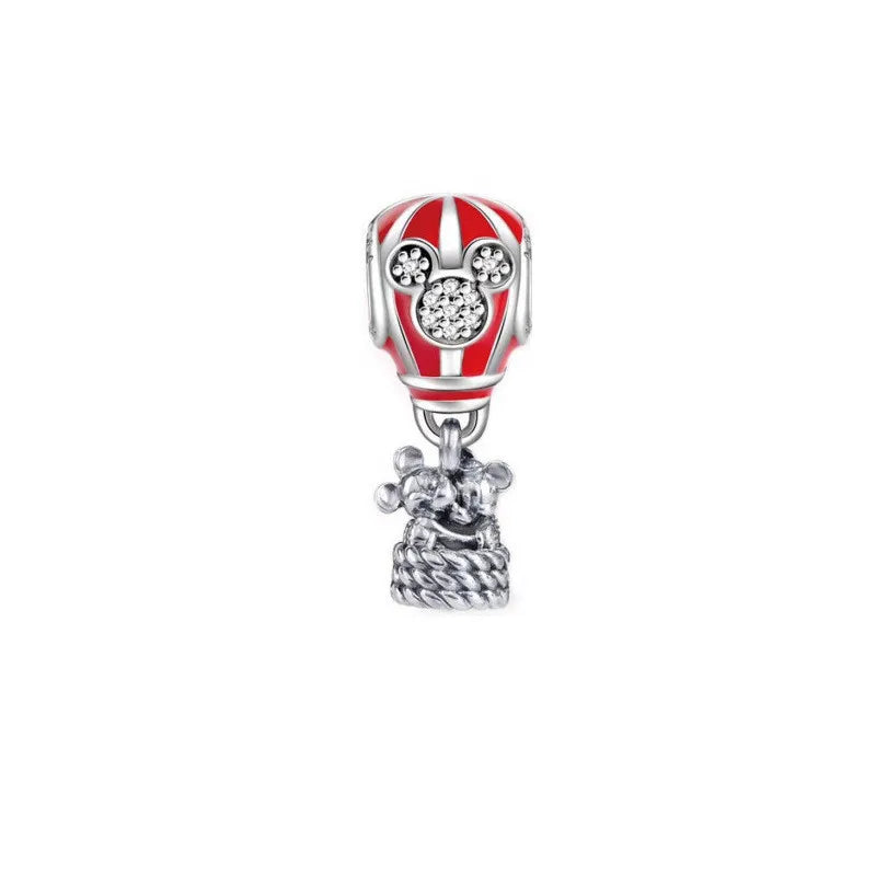 Disney 925 Sterling Silver DIY Charm Compatible With 3mm Bracelets Featuring Mickey Mouse Ferris Wheel And Suitcase Designs