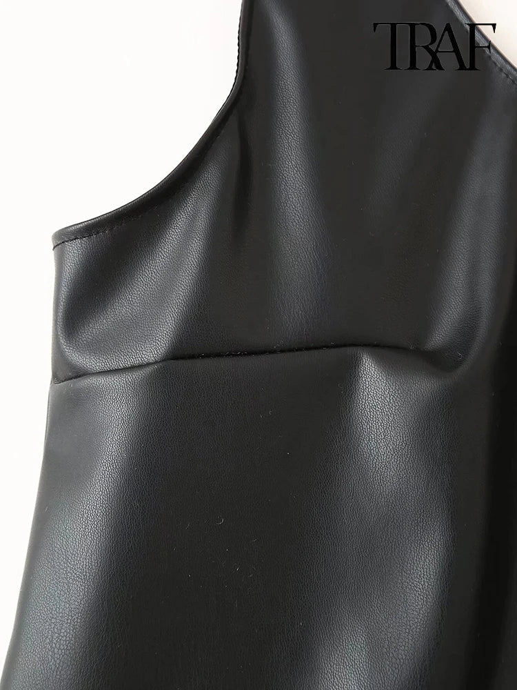 Beaded Dress Faux Leather U Neck Evening Gown For Party