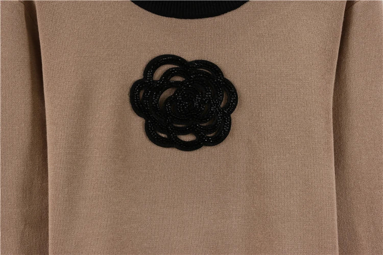 Knitted Loose Women Pant Suit Set with O Neck Pullover and Wide Leg High Waist Pants