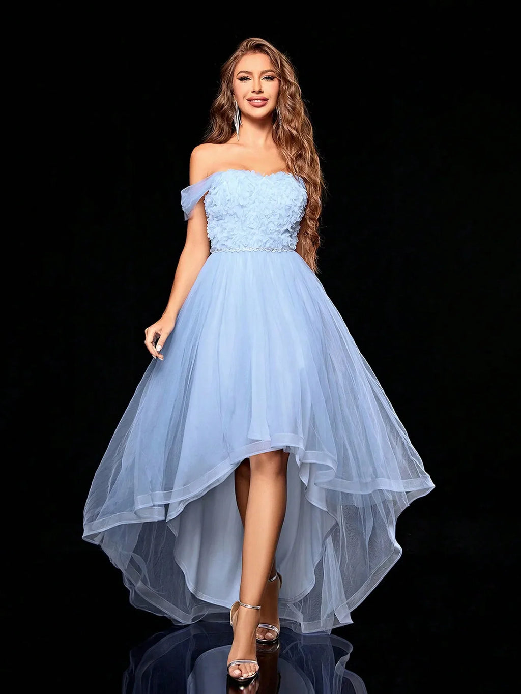 Embroidered Long Mesh Swing Skirt With Unique Neckline