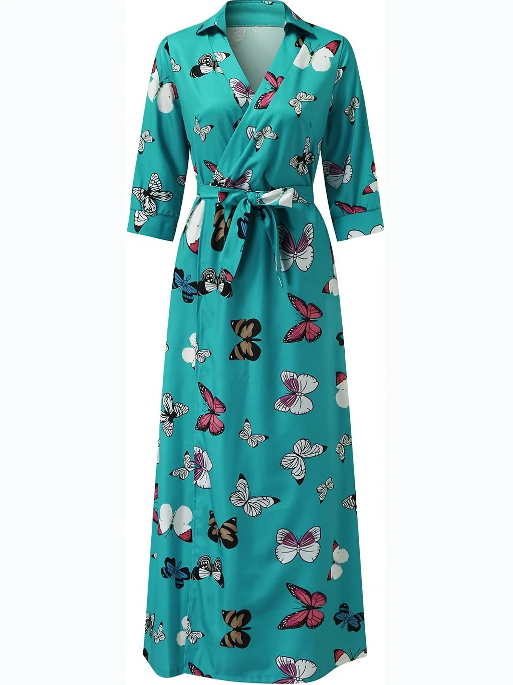 Bohemian Floral Sundress With V Neck Bat Sleeve For Summer