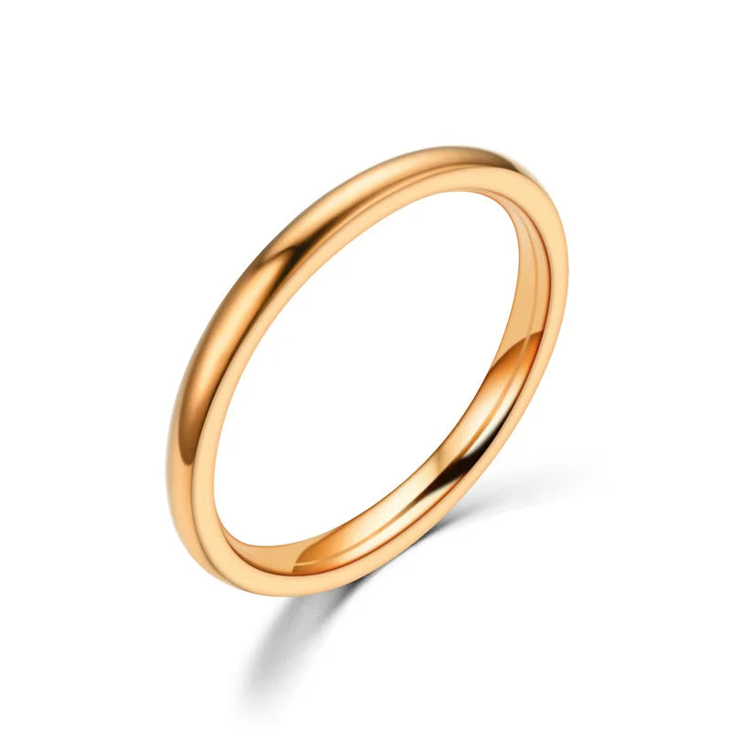 Rose Gold Stainless Steel Rings for Women - 2mm Thin Fashion Titanium Steel Band