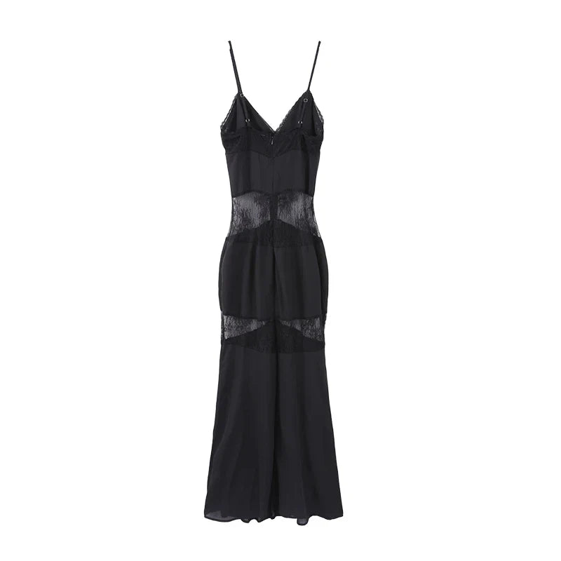 Black Backless Lace Maxi Dress For Women See Through