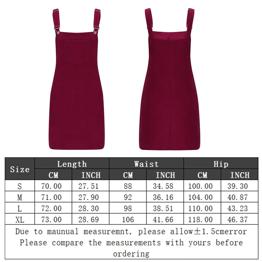 Corduroy Pinafore Dress Women Sleeveless Aline With Pockets