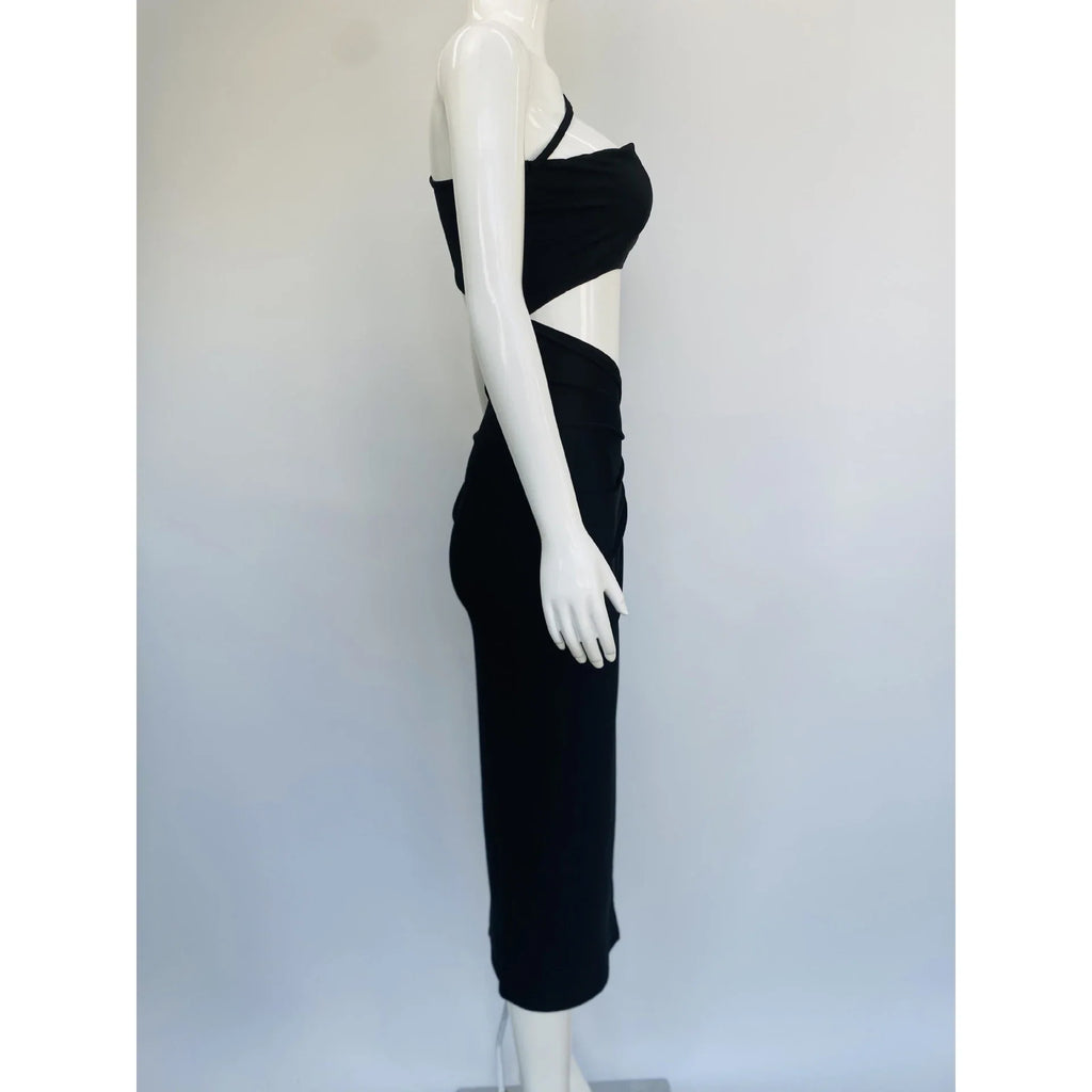 One Shoulder Bodycon Dress With Cutouts For Nightclub Party