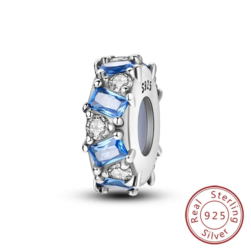 Fit Original 925 Sterling Silver Clip Charms with Zircon and Silicone Spacer Beads for Women DIY Bracelet Gift
