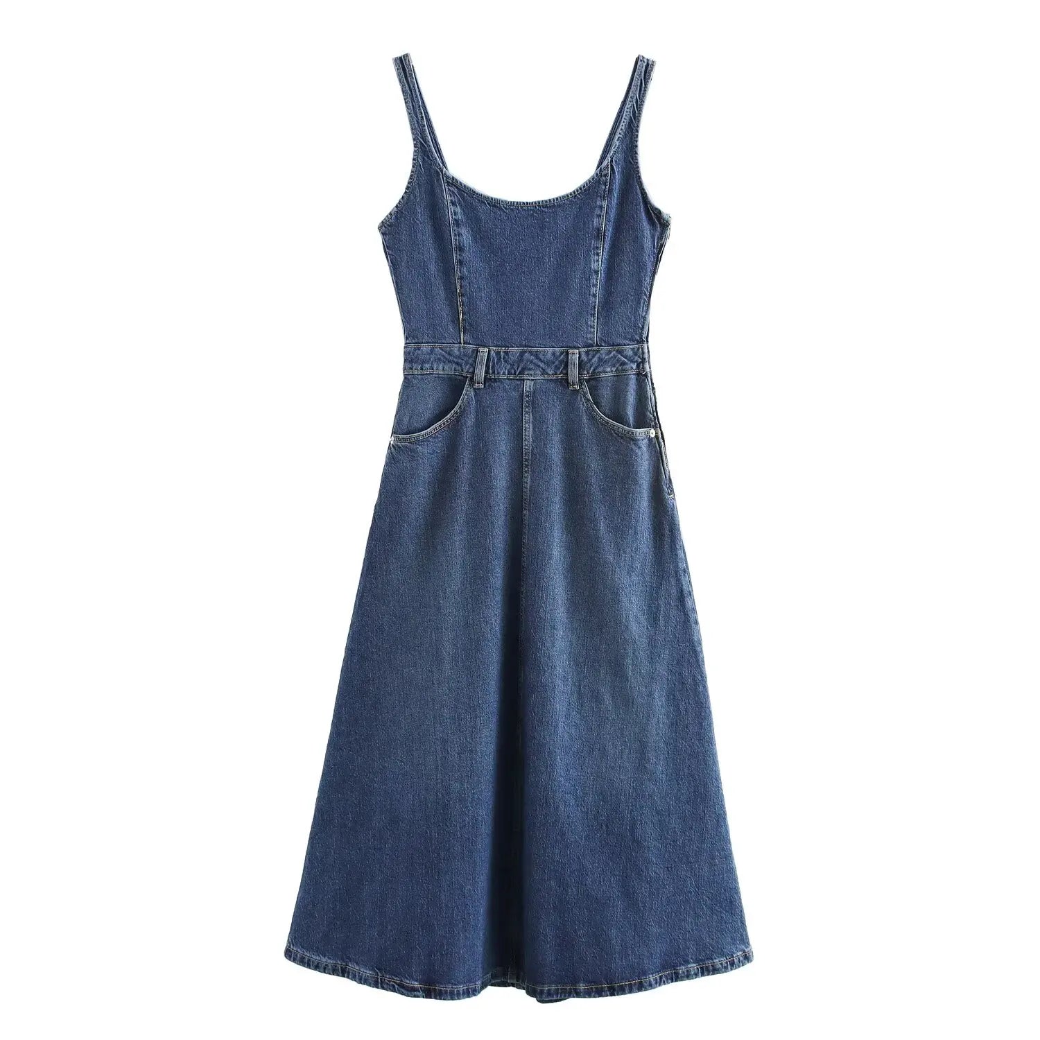 Womens Suspender Dress Round Neck Sleeveless Casual Slim Fit