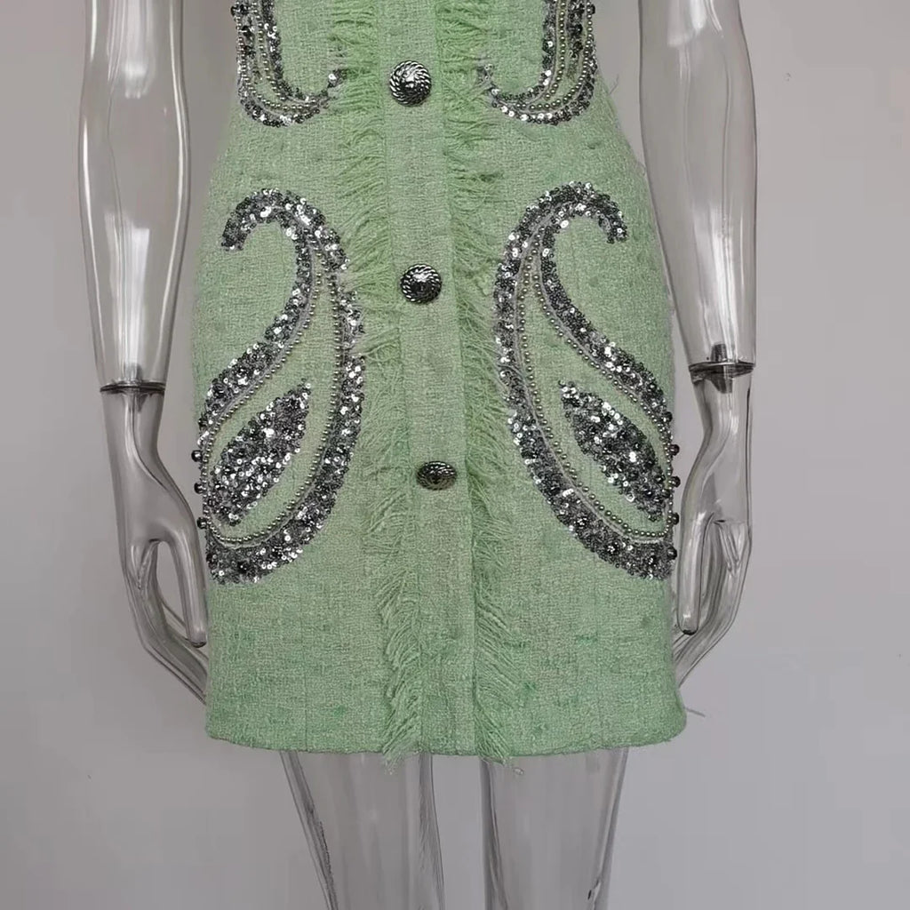 Rhinestone Sequin Halter Backless Party Sexy Mini Dress