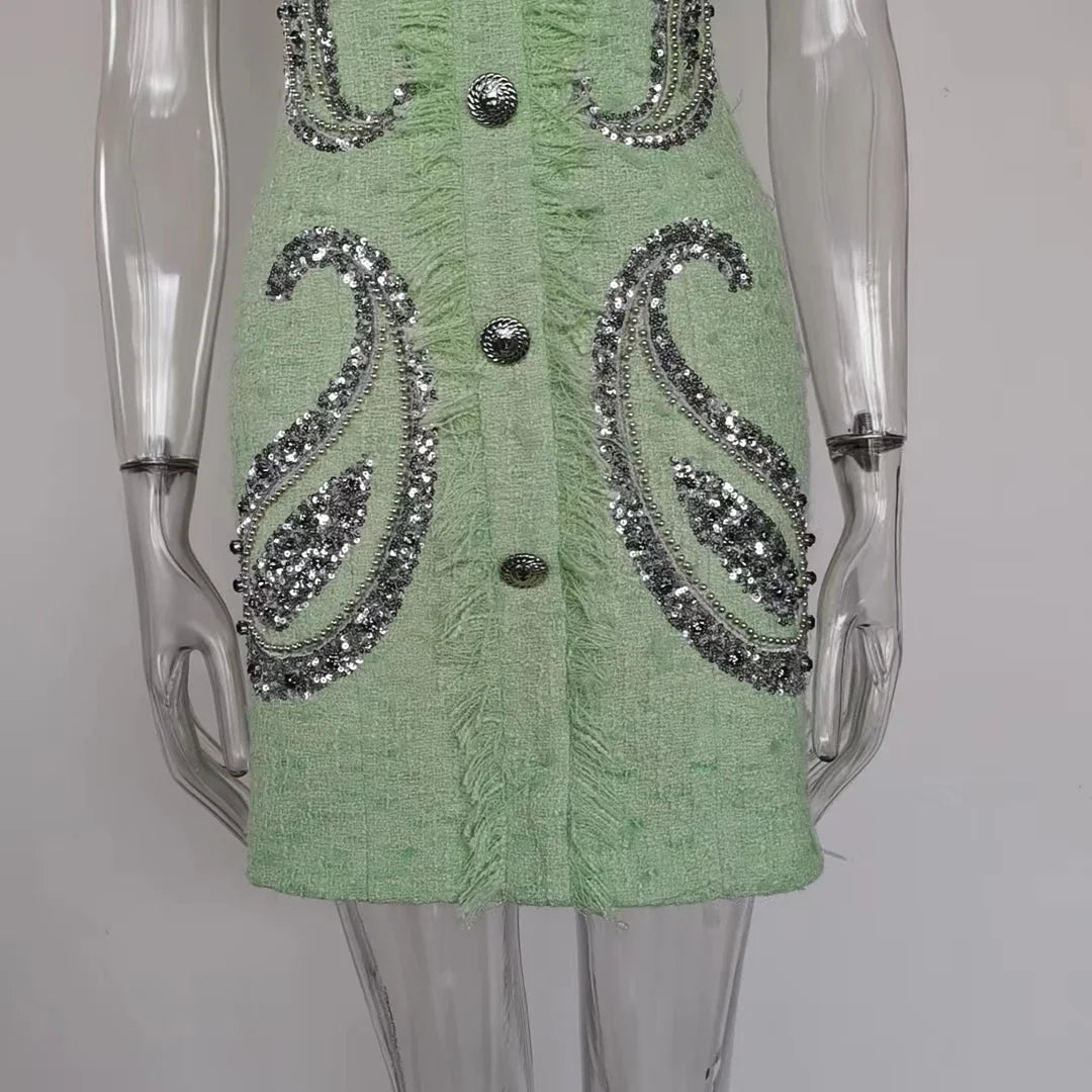 Rhinestone Sequin Halter Backless Party Sexy Mini Dress