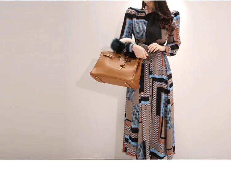 Vintage Print Long Shirt Dress For Women Ankle Length
