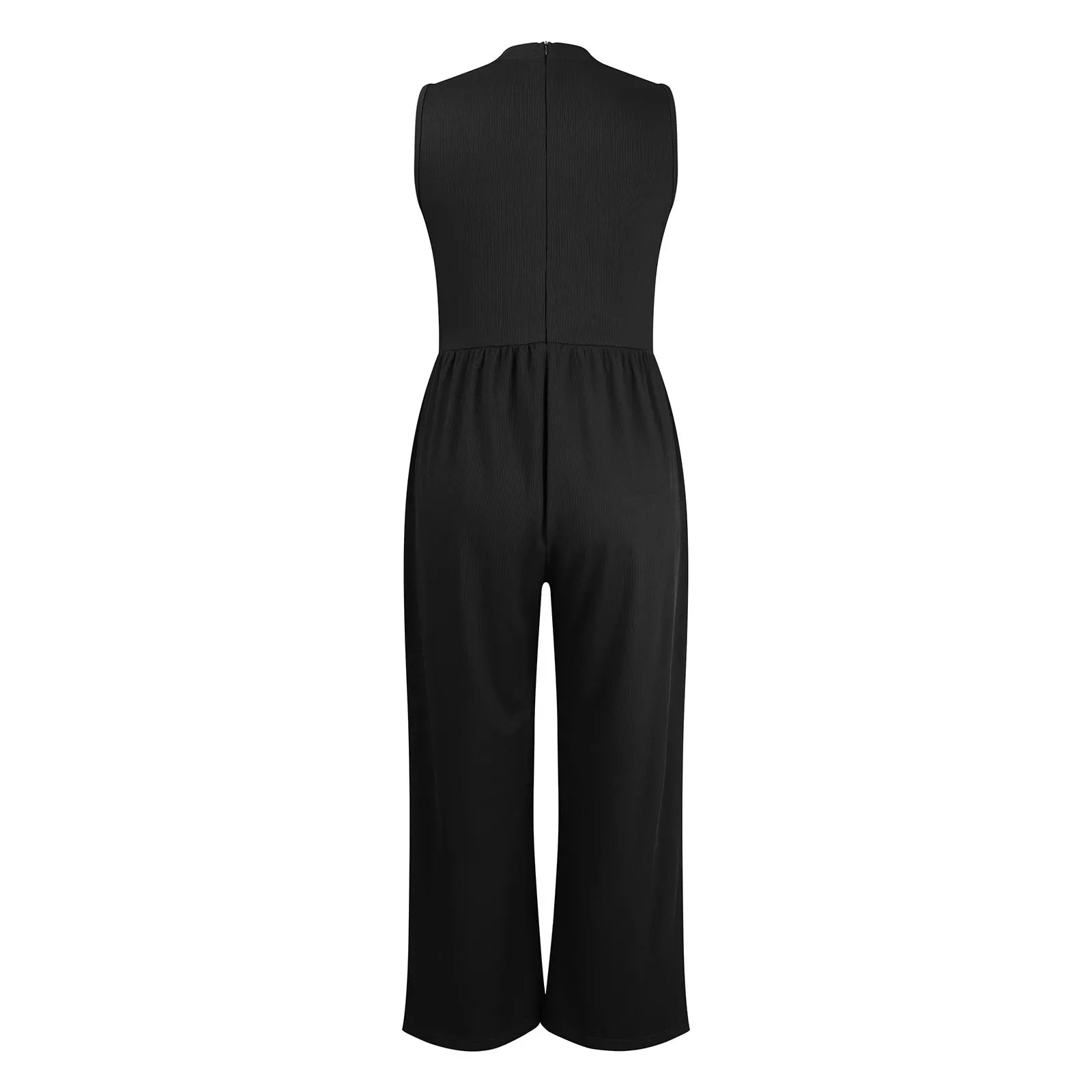 Women Sleeveless High Neck Ribbed Tank Top Jumpsuit Wide Leg Pants Romper with Tummy Control and High Waist Casual Summer Outfit