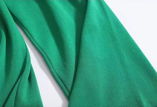 Spring Women Knitted Sweater Set Casual Pullover and Pant Outfit with Color Contrast Block Design