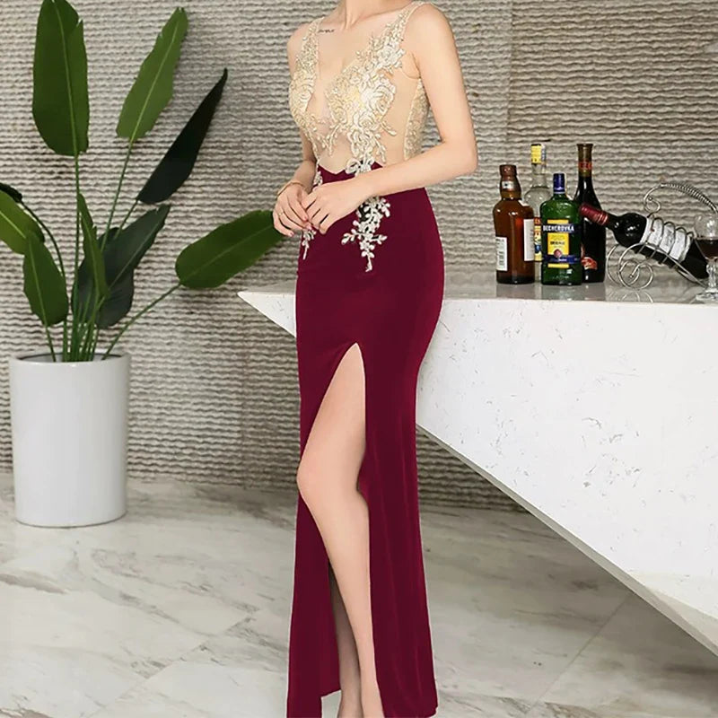 Elegant V Neck Off Shoulder Slim Evening Dress For Women