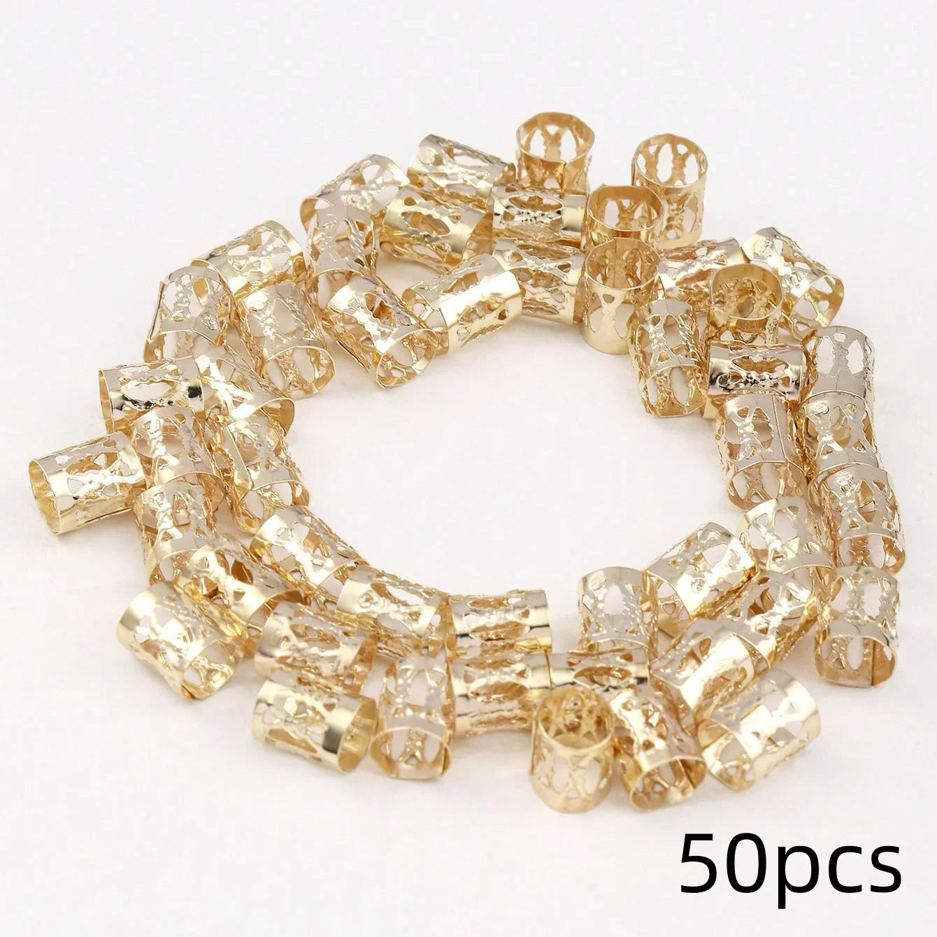 50 Pieces Metal Hair Braid Rings Accessories for Dreadlocks and Braiding Cuffs