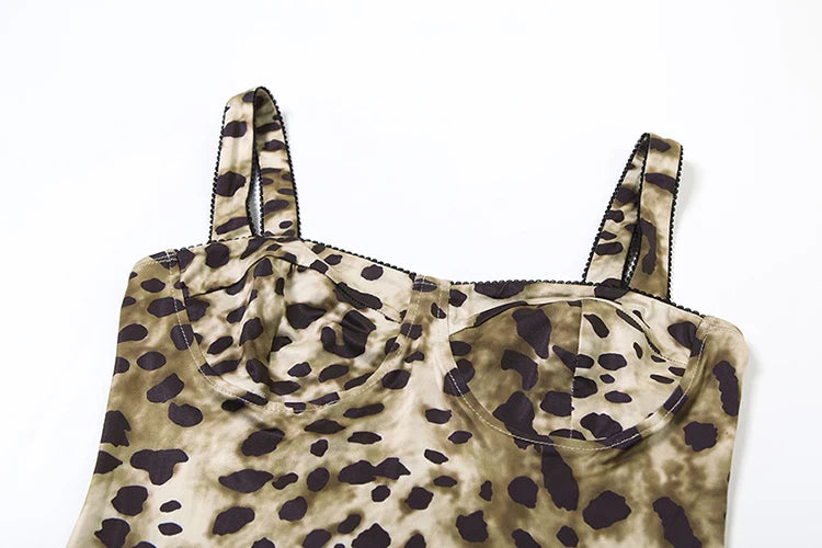 Leopard Print Midi Dress Milk Silk Fabric Backless