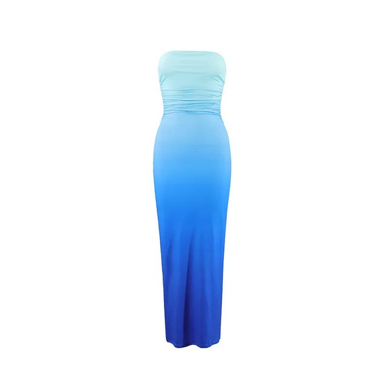 Gradient Strapless Backless Maxi Dress For Women Sexy