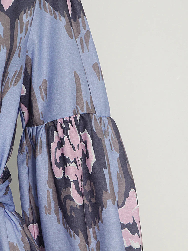 Printed Lantern Sleeve Dress For Women Summer Lightweight