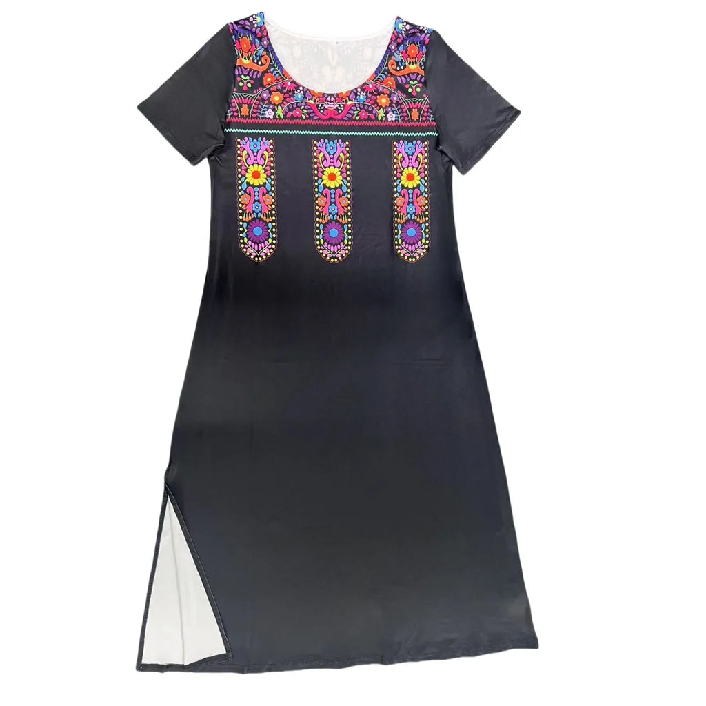 Women Allover Print Dress With Round Neck Short Sleeves