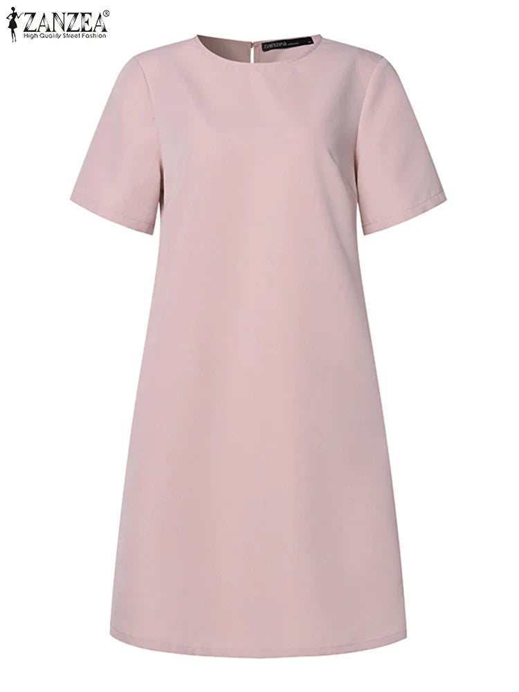 Summer Dress For Women Short Sleeve Knee Length With Pockets
