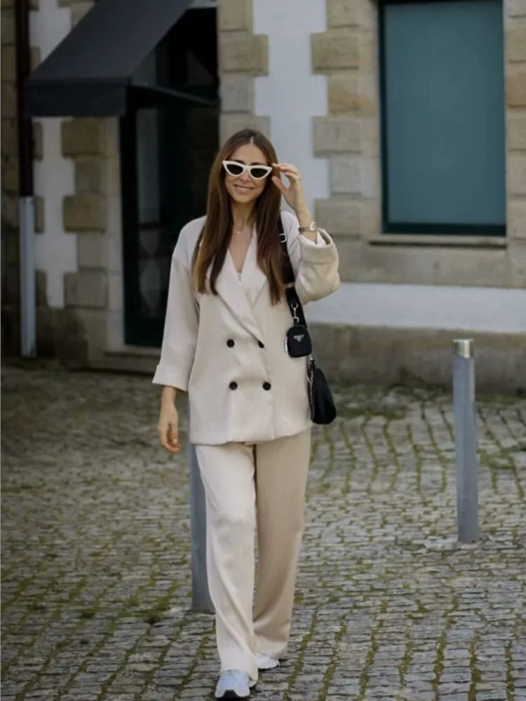 Satin Pajama Set For Women Two Piece Blazer And Trousers