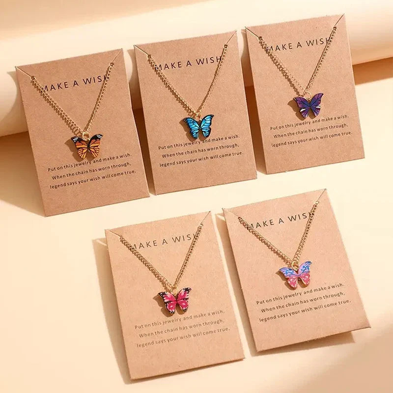5 Piece Boho Colorful Butterfly Necklace Set for Women Cute Pendant Jewelry Gift