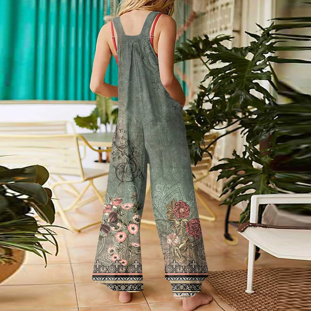 Women Casual Loose Cotton Linen Jumpsuit Adjustable Straps Sleeveless Summer Overalls Cute Comfy Rompers with Functional Pockets
