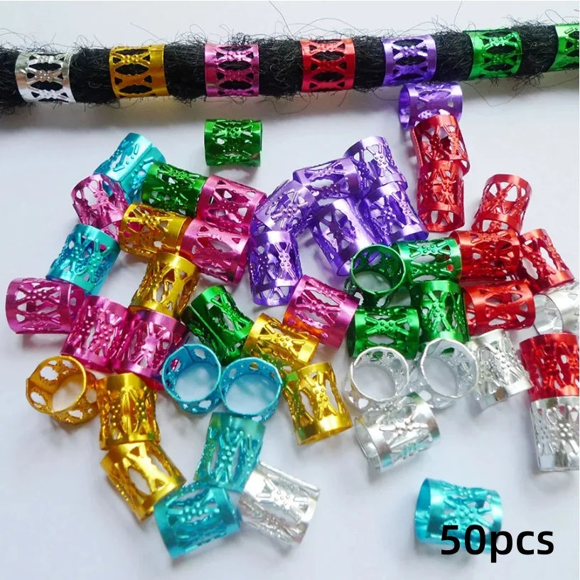 50 Pieces Metal Hair Braid Rings Accessories for Dreadlocks and Braiding Cuffs