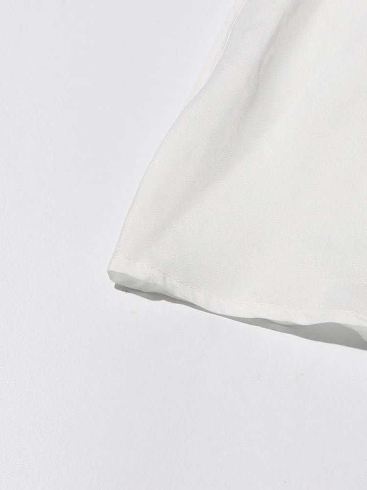 Patchwork Lace Hollow Dress Belted Lantern Sleeve For Women