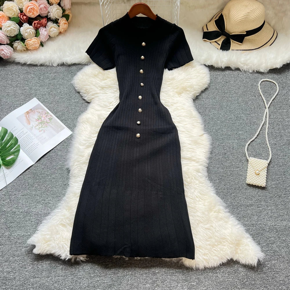 Knit Bodycon Maxi Dress With Short Sleeves O Neck Stylish