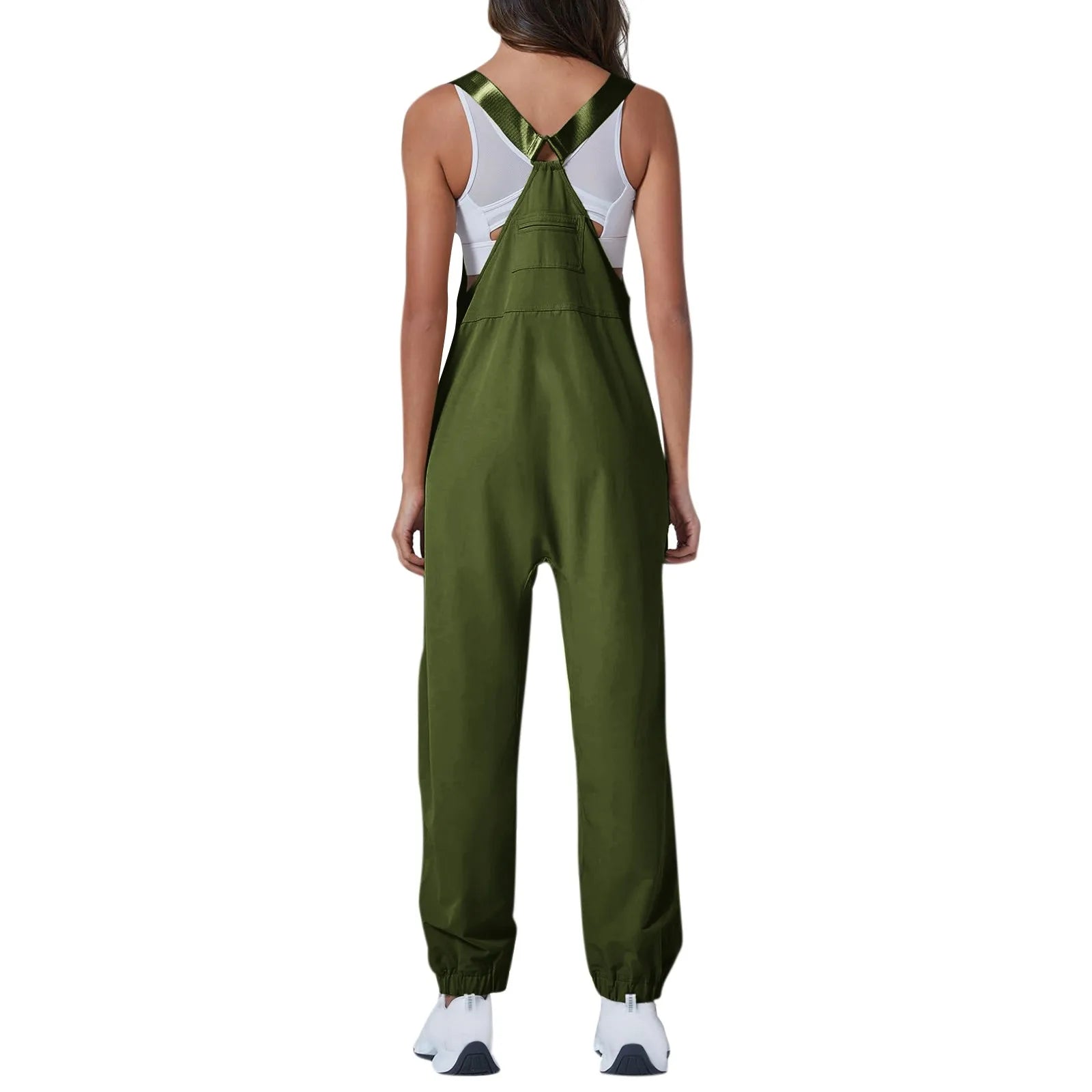 Women's Summer Casual Loose Wide Leg Jumpsuit with Adjustable Straps Pockets and Retro Button Detail Solid Color Sleeveless Overalls
