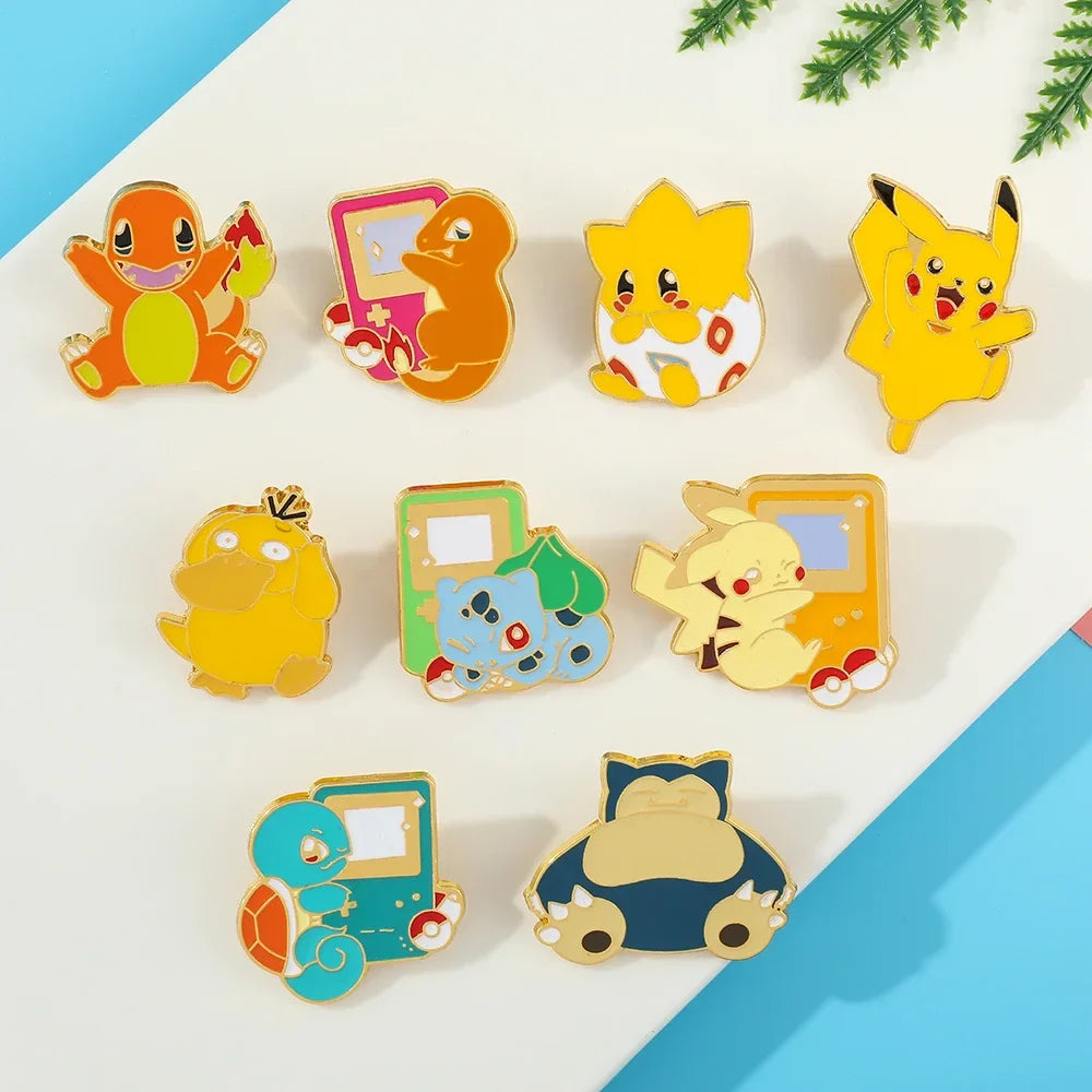 Creative 4 Piece Enamel Brooch Set Featuring Cute Game Console Pikachu Togepi and Charmander Pins for Wallet Backpack and Clothing