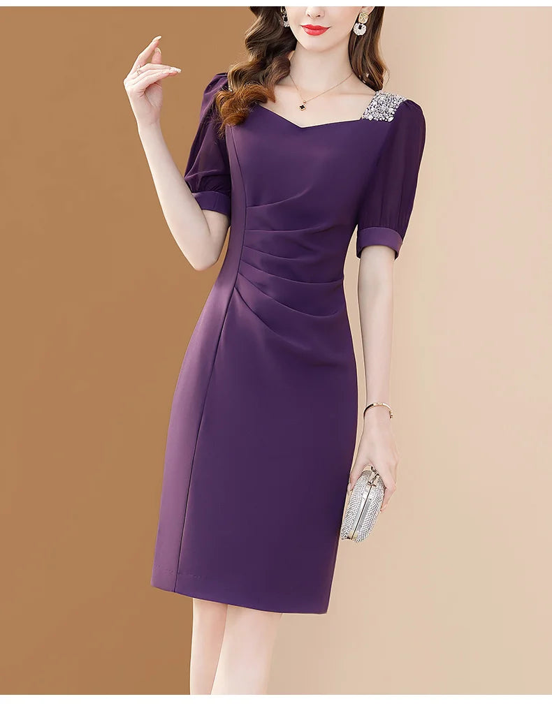 Purple Embroidered A Line Dress For Office And Party